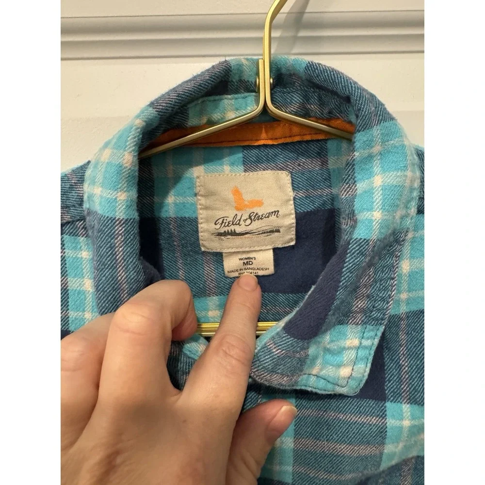 FIELD & STREAM Men's Flannel Long Sleeve Shirt Jacket Medium M Blue Plaid Rugged
